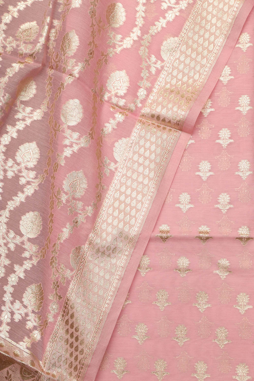 Stunning Pink Banarasi Chanderi Silk Three Piece Unstitched Suit Set - Luxurion World