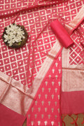 Stunning Pink Banarasi Chanderi Silk Three Piece Unstitched Suit Set - Luxurion World