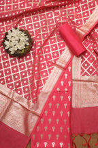 Stunning Pink Banarasi Chanderi Silk Three Piece Unstitched Suit Set - Luxurion World