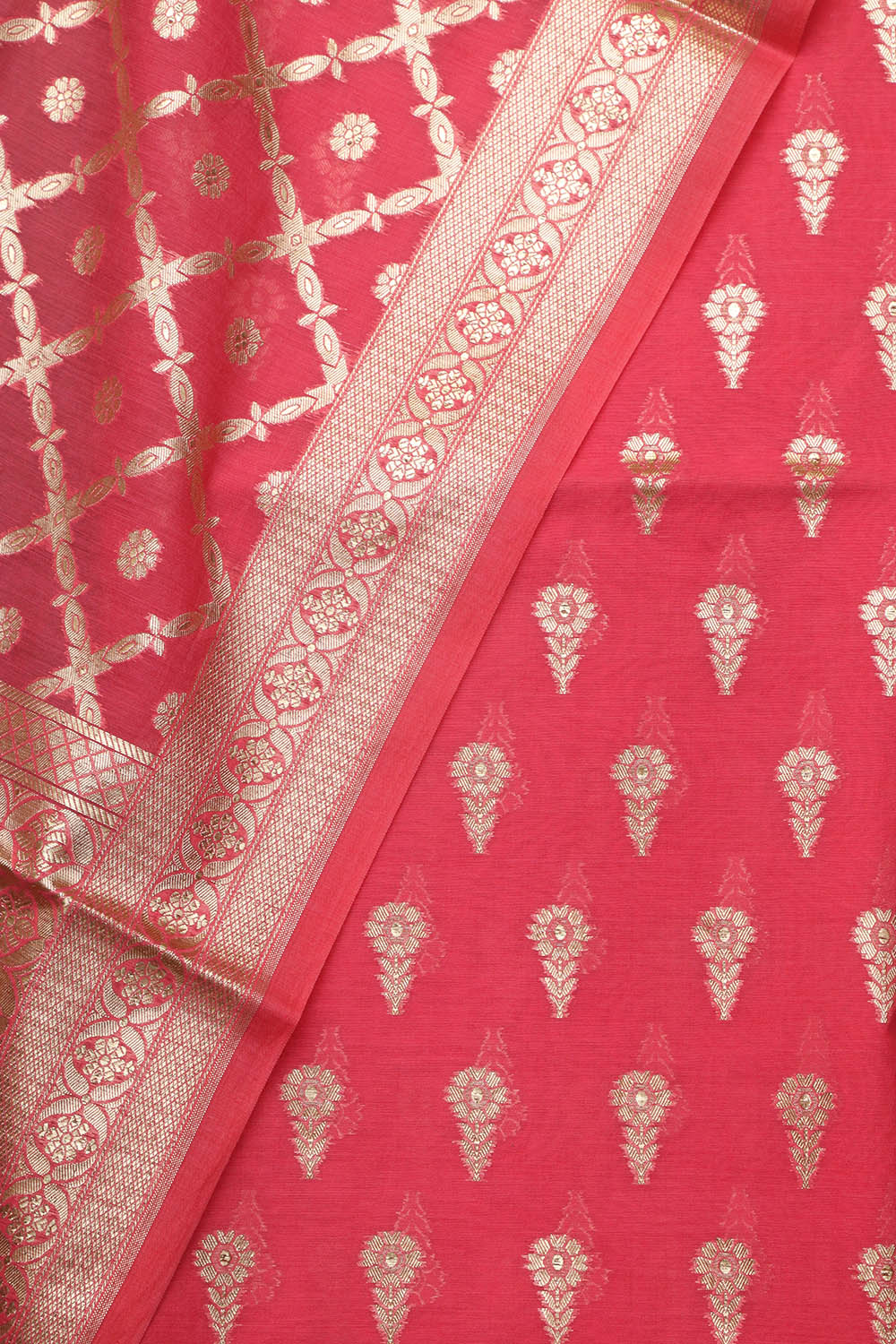 Stunning Pink Banarasi Chanderi Silk Three Piece Unstitched Suit Set - Luxurion World