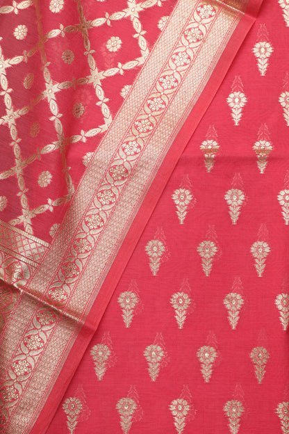 Stunning Pink Banarasi Chanderi Silk Three Piece Unstitched Suit Set - Luxurion World