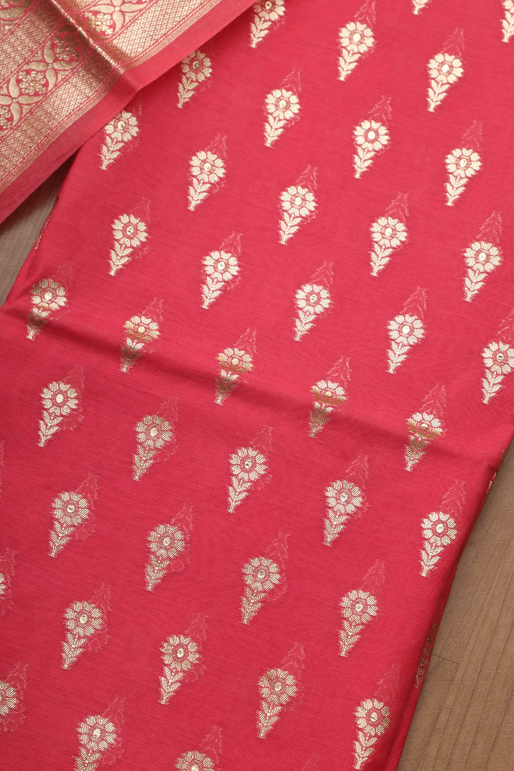 Stunning Pink Banarasi Chanderi Silk Three Piece Unstitched Suit Set - Luxurion World