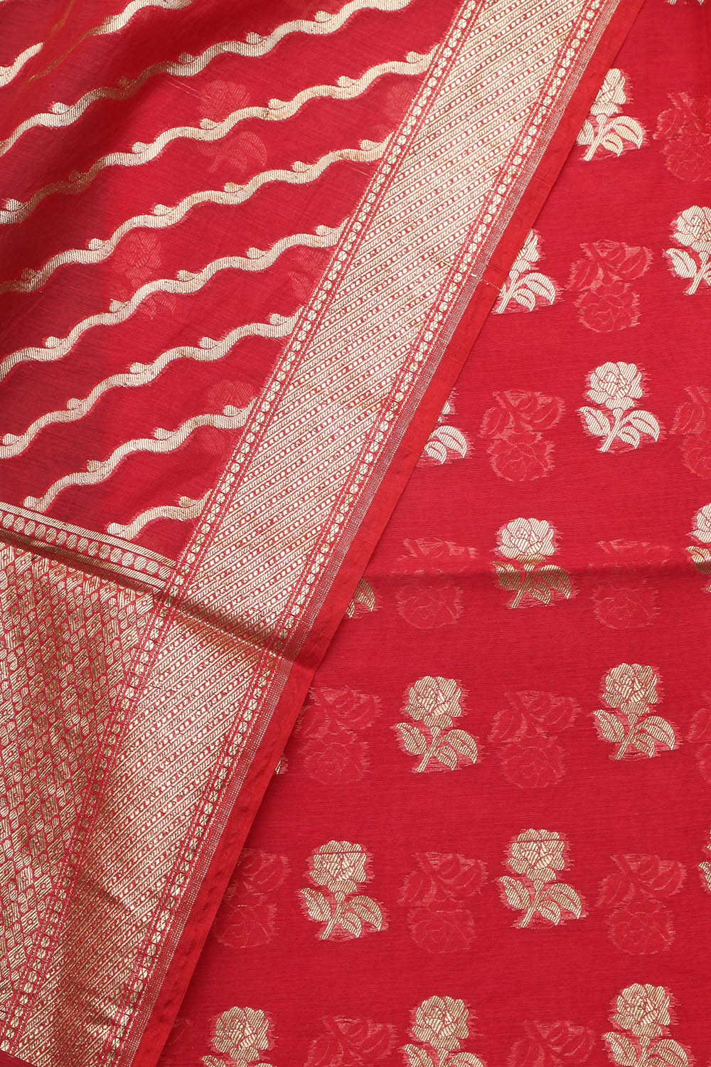 Exquisite Red Banarasi Chanderi Silk Three Piece Unstitched Suit Set - Luxurion World