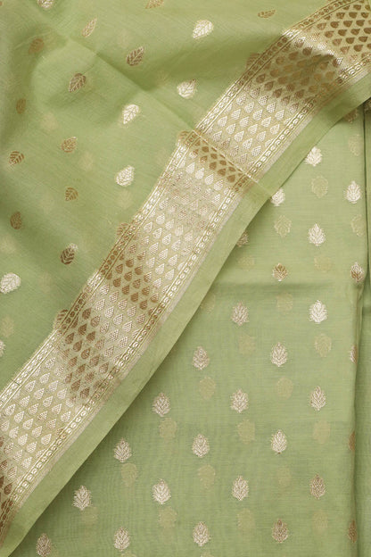 Green Banarasi Chanderi Silk Three Piece Unstitched Suit Set - Luxurion World