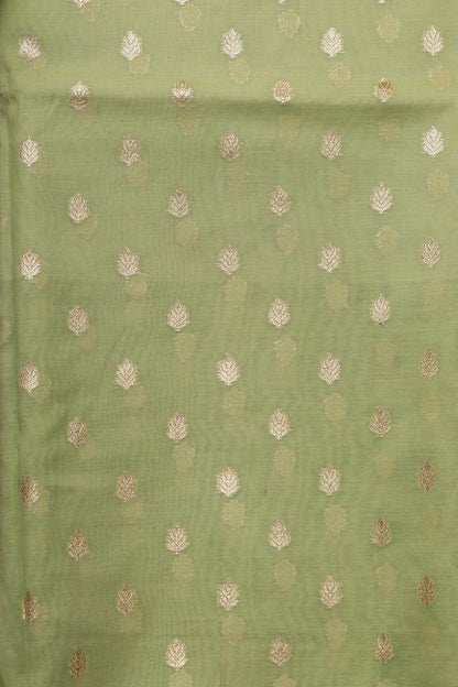 Green Banarasi Chanderi Silk Three Piece Unstitched Suit Set - Luxurion World