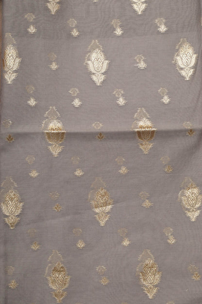 Elegant Grey Banarasi Chanderi Silk Three Piece Unstitched Suit Set - Luxurion World