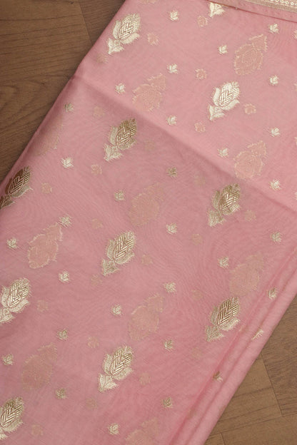 Stunning Pink Banarasi Chanderi Silk Three Piece Unstitched Suit Set - Luxurion World