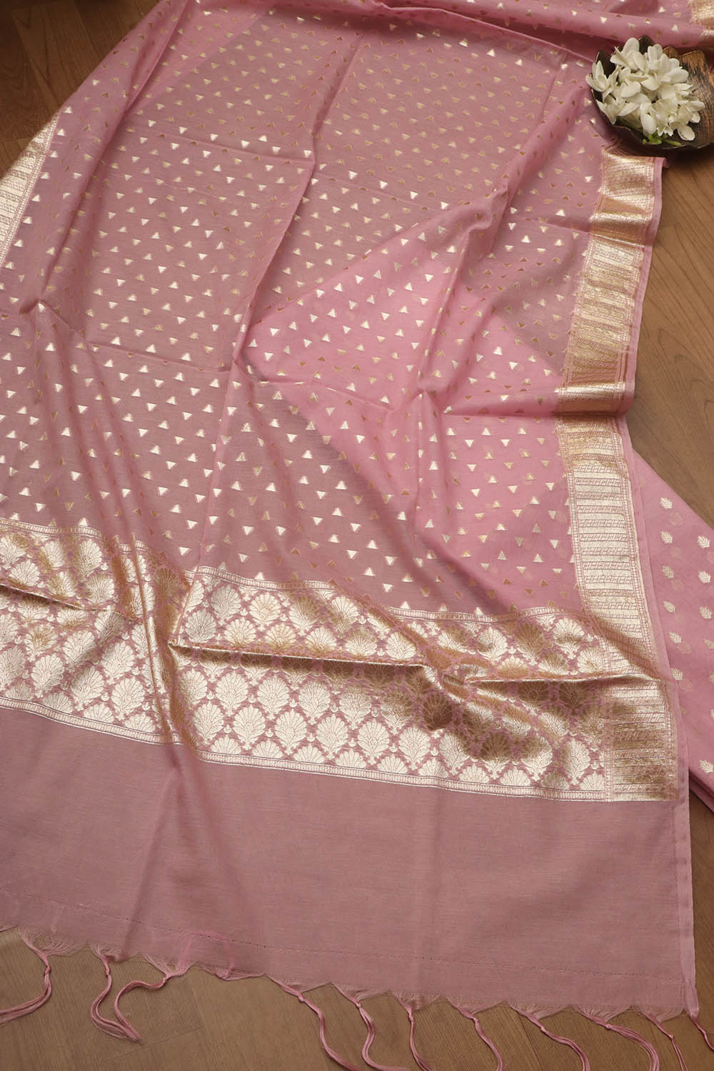 Stunning Pink Banarasi Chanderi Silk Three Piece Unstitched Suit Set - Luxurion World