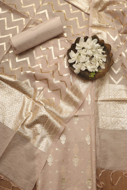 Pastel Banarasi Chanderi Silk Three Piece Unstitched Suit Set - Luxurion World