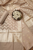 Pastel Banarasi Chanderi Silk Three Piece Unstitched Suit Set - Luxurion World