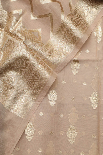 Pastel Banarasi Chanderi Silk Three Piece Unstitched Suit Set - Luxurion World