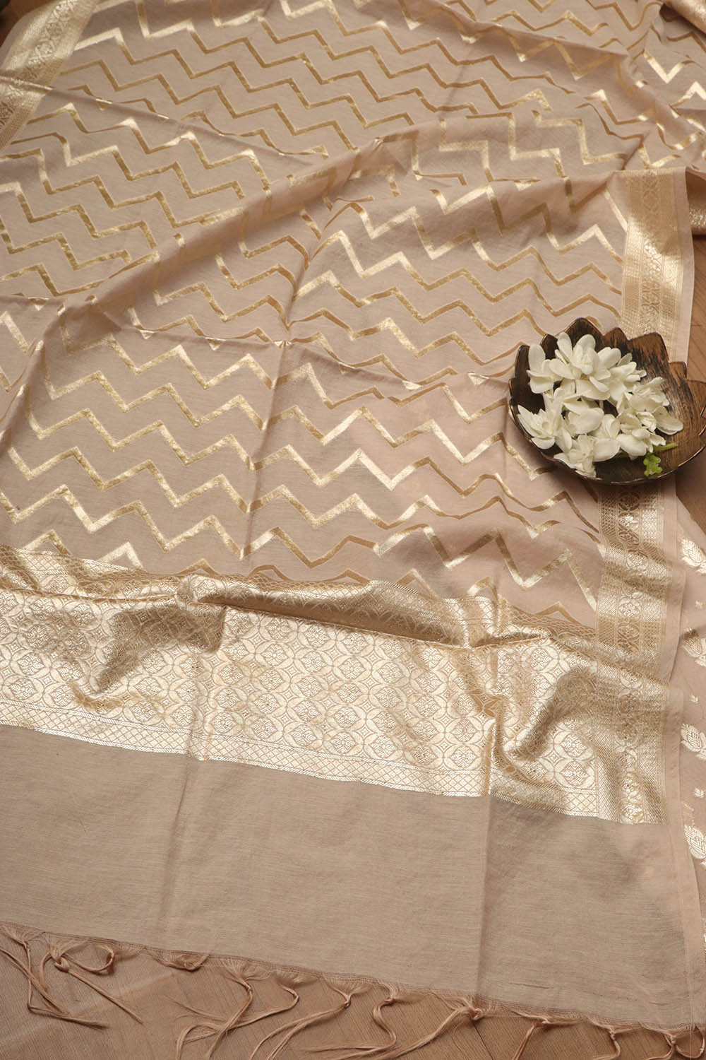 Pastel Banarasi Chanderi Silk Three Piece Unstitched Suit Set - Luxurion World