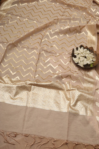 Pastel Banarasi Chanderi Silk Three Piece Unstitched Suit Set - Luxurion World