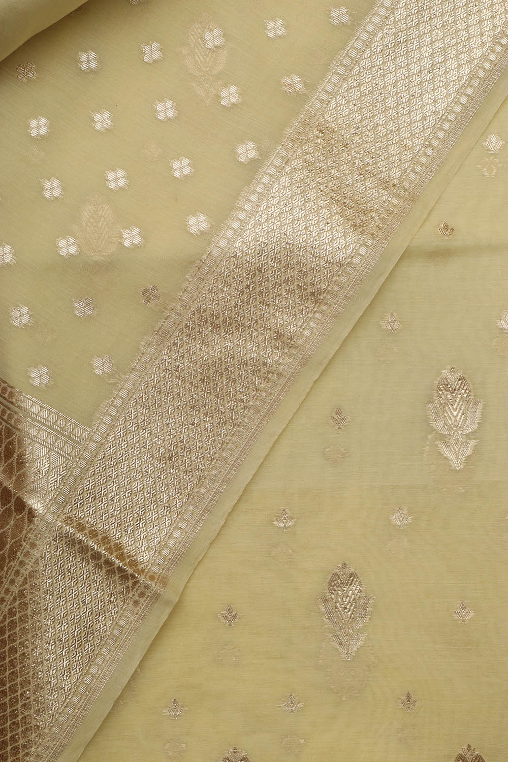 Vibrant Yellow Banarasi Chanderi Silk Three Piece Unstitched Suit Set - Luxurion World