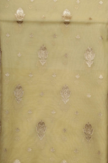 Vibrant Yellow Banarasi Chanderi Silk Three Piece Unstitched Suit Set - Luxurion World