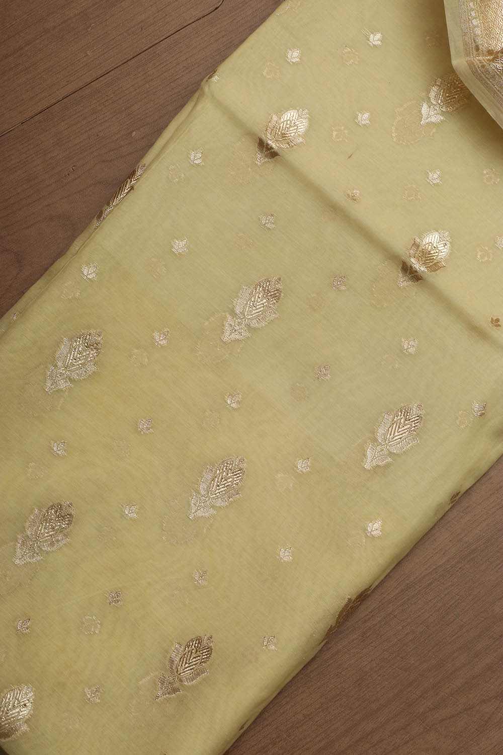 Vibrant Yellow Banarasi Chanderi Silk Three Piece Unstitched Suit Set - Luxurion World