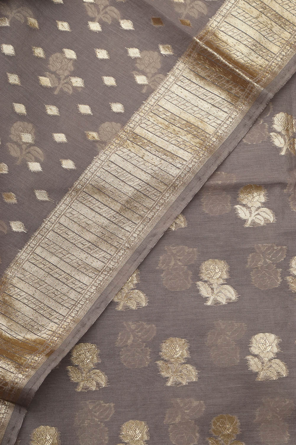 Elegant Grey Banarasi Chanderi Silk Three Piece Unstitched Suit Set - Luxurion World