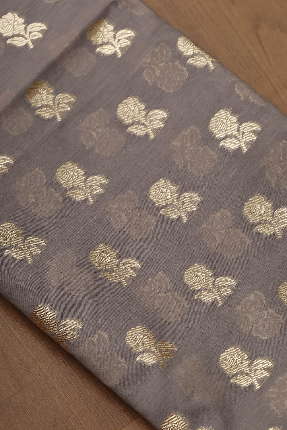 Elegant Grey Banarasi Chanderi Silk Three Piece Unstitched Suit Set - Luxurion World