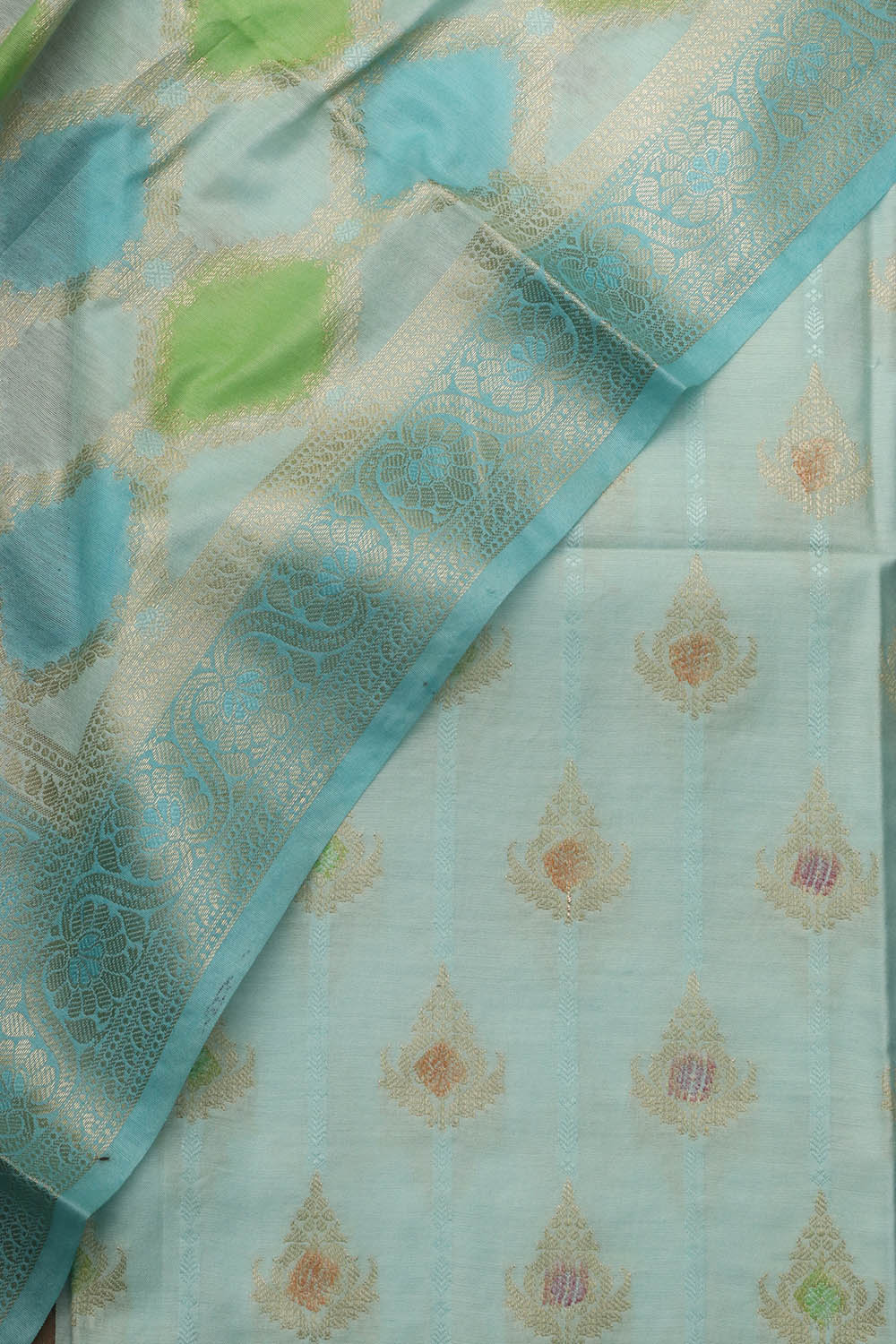 Blue Banarasi Chanderi Silk Brush Dye Three Piece Unstitched Suit Set - Luxurion World