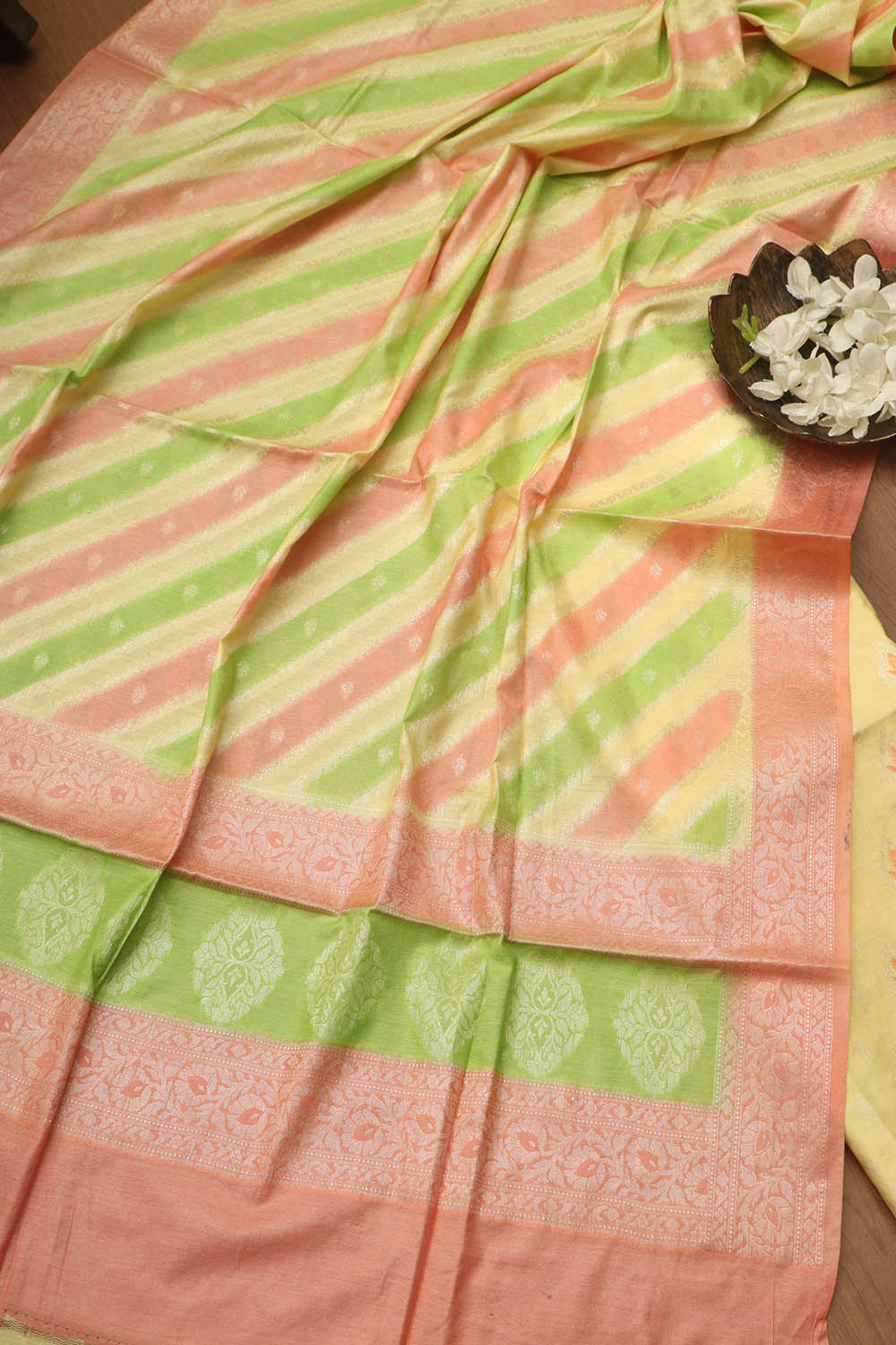 Stunning Multicolor Banarasi Chanderi Silk Brush Dye Three Piece Unstitched Suit Set - Luxurion World