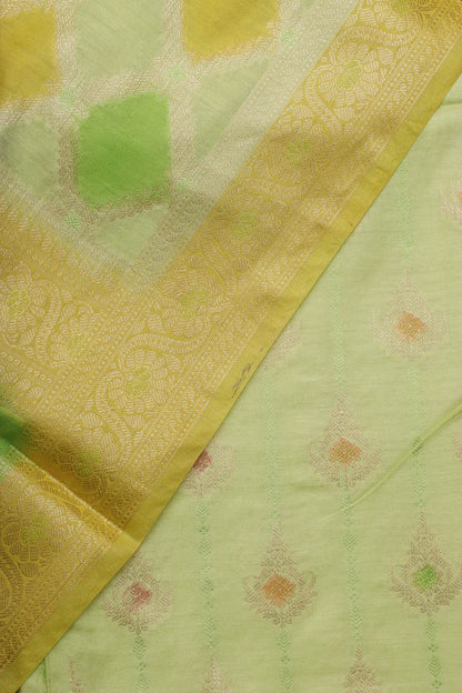 Green Banarasi Chanderi Silk Brush Dye Three Piece Unstitched Suit Set - Luxurion World