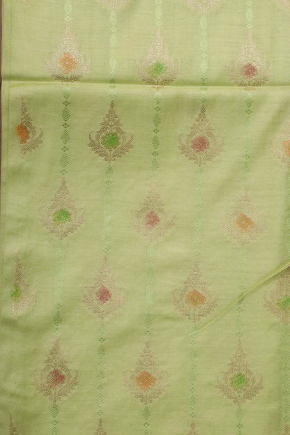 Green Banarasi Chanderi Silk Brush Dye Three Piece Unstitched Suit Set - Luxurion World