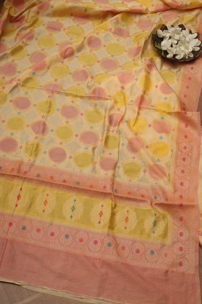 Stunning Multicolor Banarasi Chanderi Silk Brush Dye Three Piece Unstitched Suit Set - Luxurion World