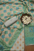 Stunning Blue Banarasi Chanderi Silk Brush Dye Three Piece Unstitched Suit Set - Luxurion World