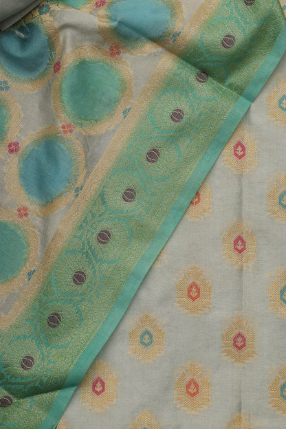 Stunning Blue Banarasi Chanderi Silk Brush Dye Three Piece Unstitched Suit Set - Luxurion World