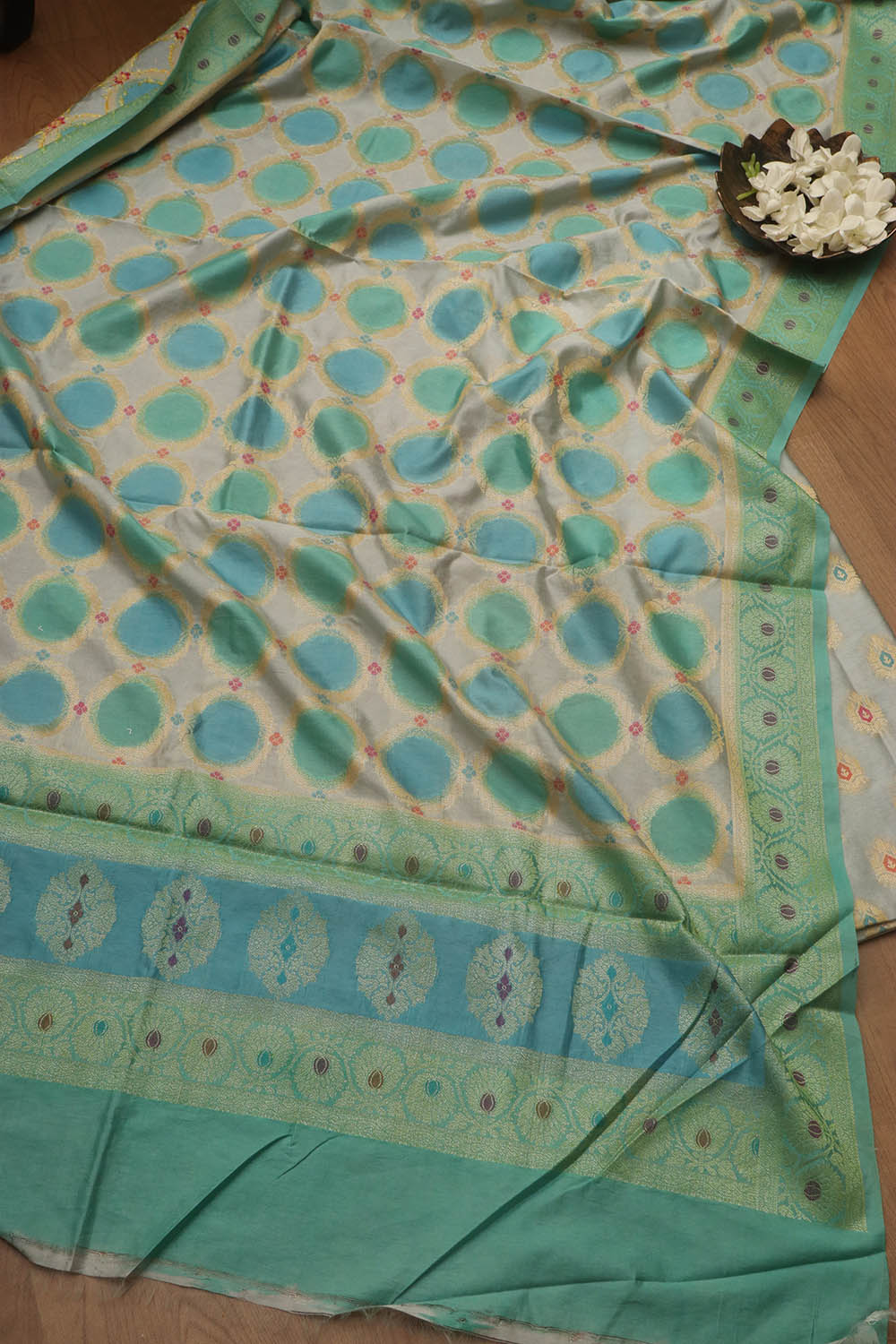 Stunning Blue Banarasi Chanderi Silk Brush Dye Three Piece Unstitched Suit Set - Luxurion World