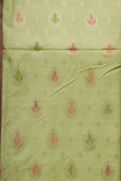Green Banarasi Chanderi Silk Brush Dye Three Piece Unstitched Suit Set - Luxurion World