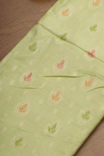 Green Banarasi Chanderi Silk Brush Dye Three Piece Unstitched Suit Set - Luxurion World