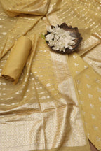 Vibrant Yellow Banarasi Chanderi Silk Three Piece Unstitched Suit Set - Luxurion World