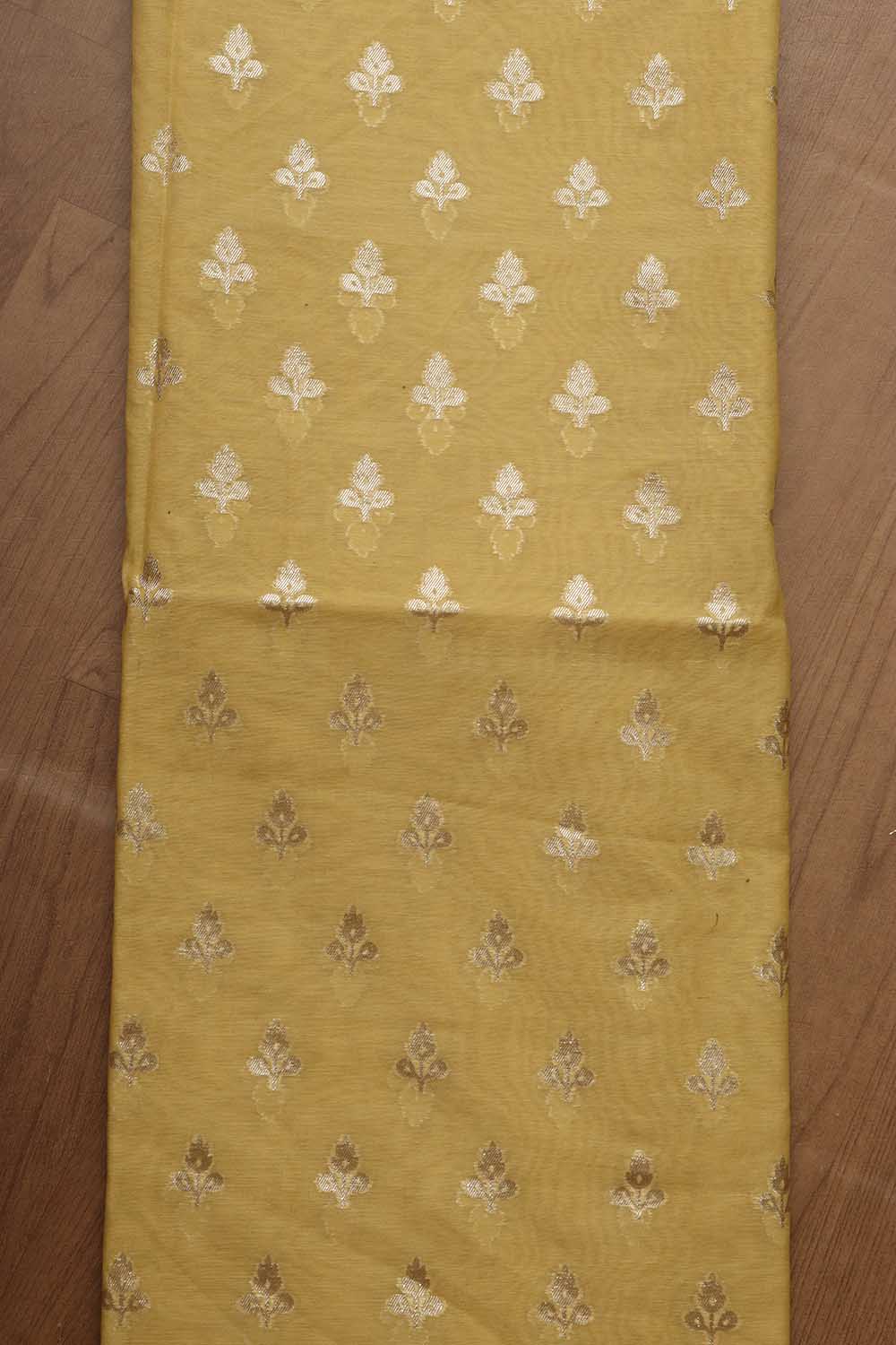 Vibrant Yellow Banarasi Chanderi Silk Three Piece Unstitched Suit Set - Luxurion World