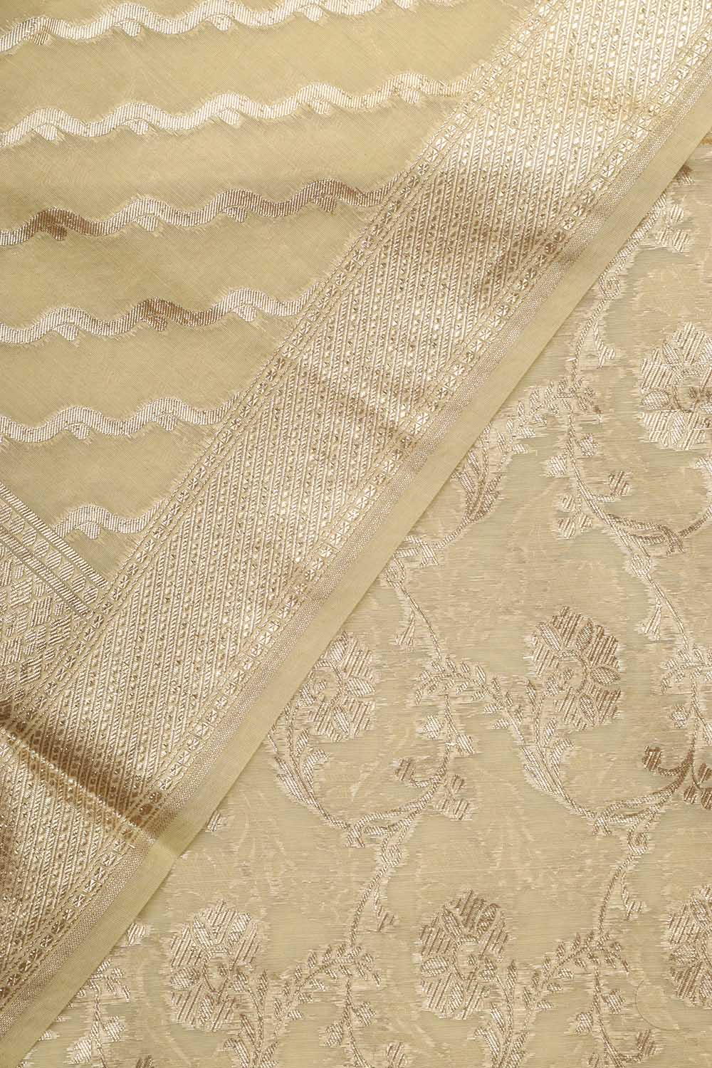 Pastel Banarasi Chanderi Silk Three Piece Unstitched Suit Set - Luxurion World