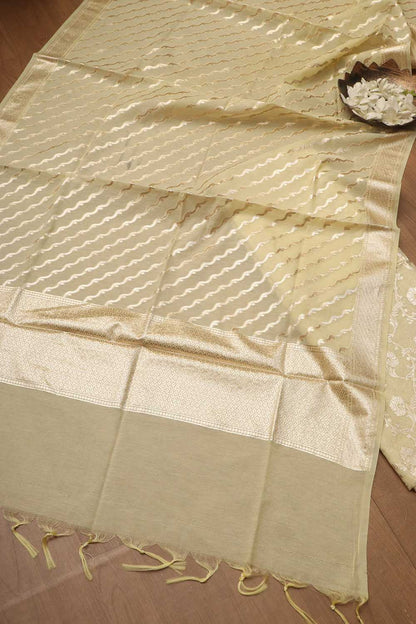 Pastel Banarasi Chanderi Silk Three Piece Unstitched Suit Set - Luxurion World