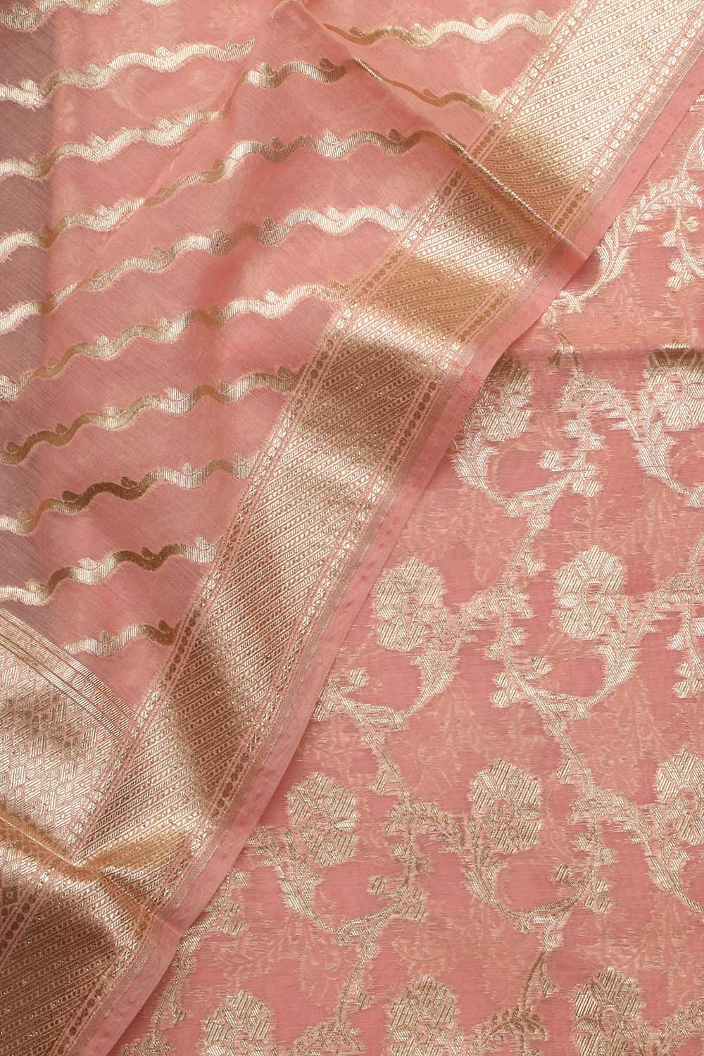 Stunning Pink Banarasi Chanderi Silk Three Piece Unstitched Suit Set - Luxurion World