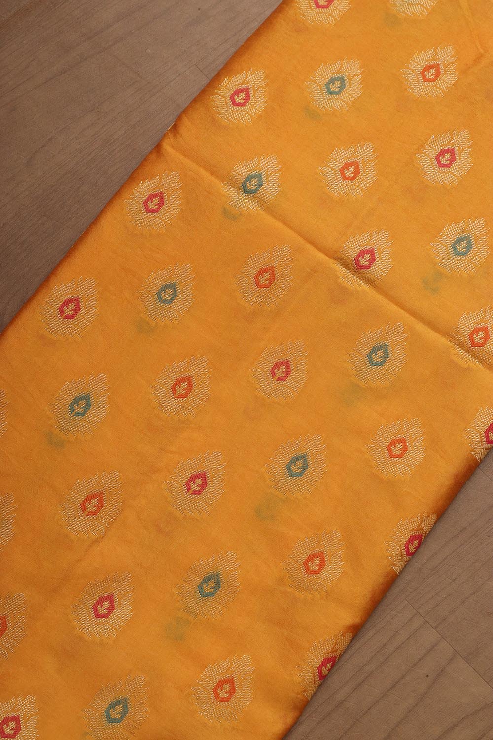 Stunning Yellow Banarasi Chanderi Silk Brush Dye Three Piece Unstitched Suit Set - Luxurion World