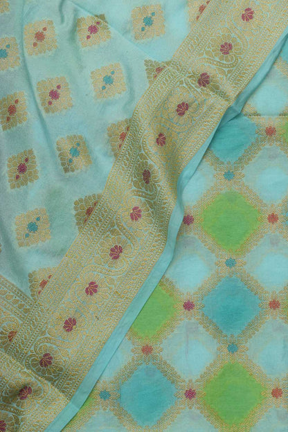 Blue Banarasi Chanderi Silk Brush Dye Three Piece Unstitched Suit Set - Luxurion World