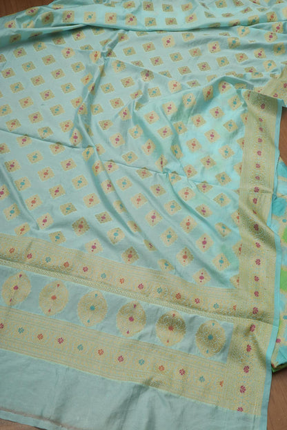 Blue Banarasi Chanderi Silk Brush Dye Three Piece Unstitched Suit Set - Luxurion World