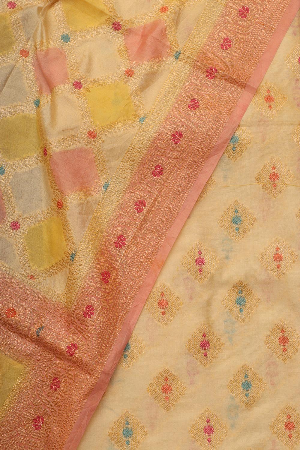 Stunning Multicolor Banarasi Chanderi Silk Brush Dye Three Piece Unstitched Suit Set - Luxurion World