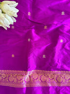Exquisite Purple Handloom Banarasi Pure Katan Silk Three Piece Flower Design Unstitched Suit Set - Luxurion World