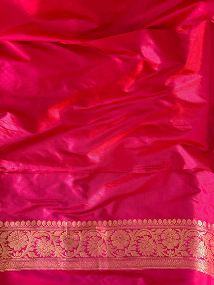 Pink Handloom Banarasi Pure Katan Silk Three Piece Flower Design Unstitched Suit Set - Luxurion World