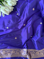 Blue Handloom Banarasi Pure Katan Silk Three Piece Pink Meena Flower Design Unstitched Suit Set - Luxurion World