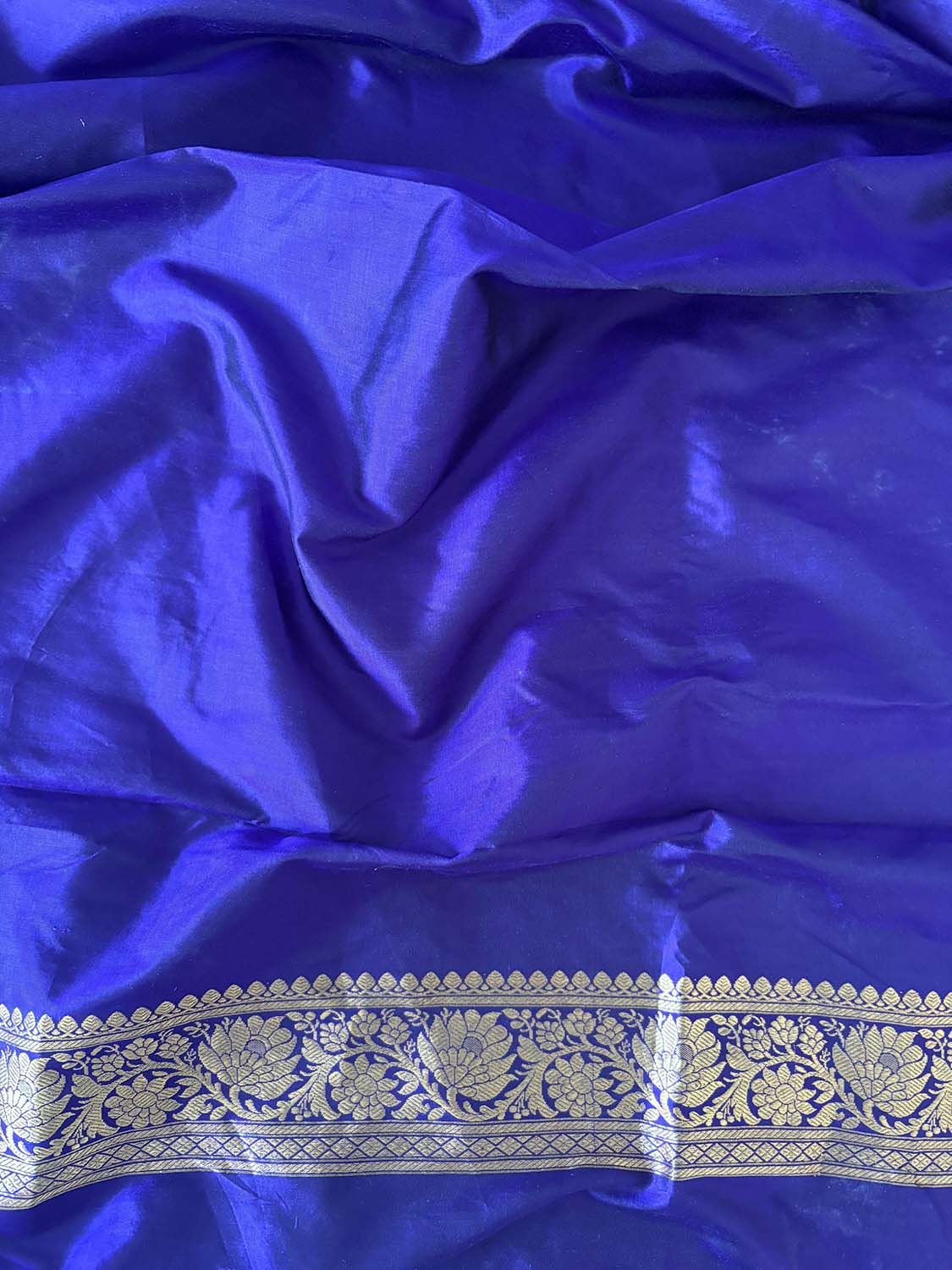 Blue Handloom Banarasi Pure Katan Silk Three Piece Pink Meena Flower Design Unstitched Suit Set - Luxurion World
