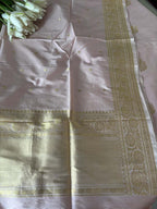 Pastel Pink Handloom Banarasi Pure Katan Silk Three Piece Pink Meena Flower Design Unstitched Suit Set - Luxurion World