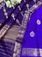 Elegant Blue Banarasi Pure Chiniya Silk Three Piece Unstitched Suit Set With Kora Silk Dupatta - Luxurion World