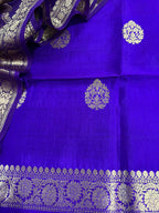Elegant Blue Banarasi Pure Chiniya Silk Three Piece Unstitched Suit Set With Kora Silk Dupatta - Luxurion World