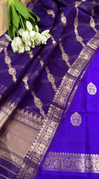 Elegant Blue Banarasi Pure Chiniya Silk Three Piece Unstitched Suit Set With Kora Silk Dupatta - Luxurion World