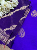Elegant Blue Banarasi Pure Chiniya Silk Three Piece Unstitched Suit Set With Kora Silk Dupatta - Luxurion World